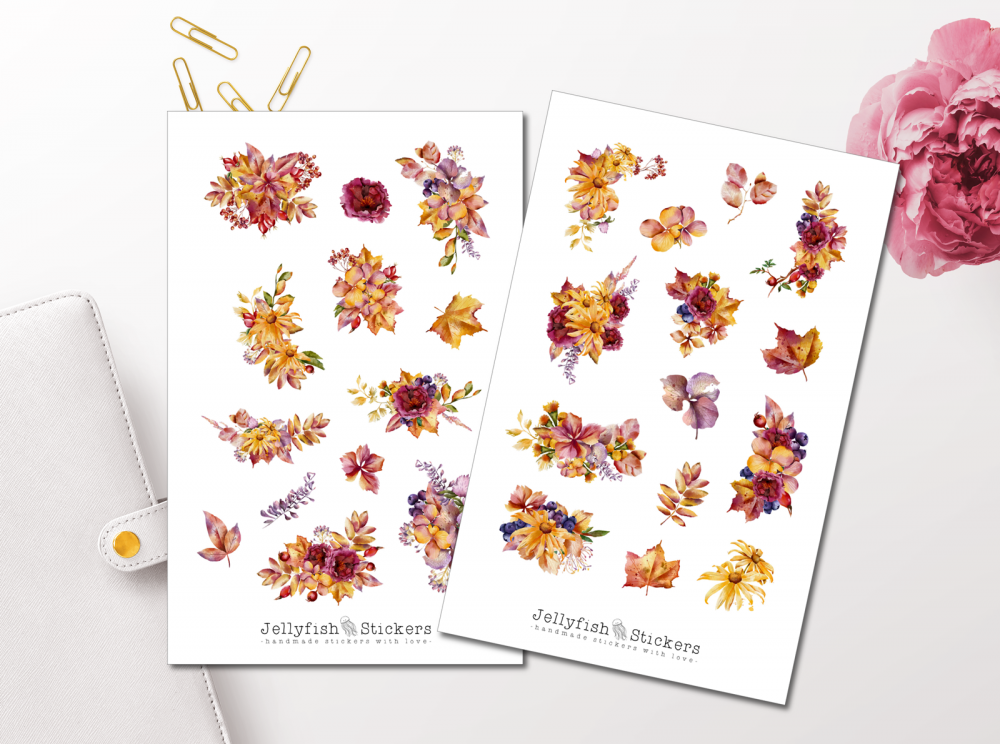 Herbstblätter Blumen Sticker Set